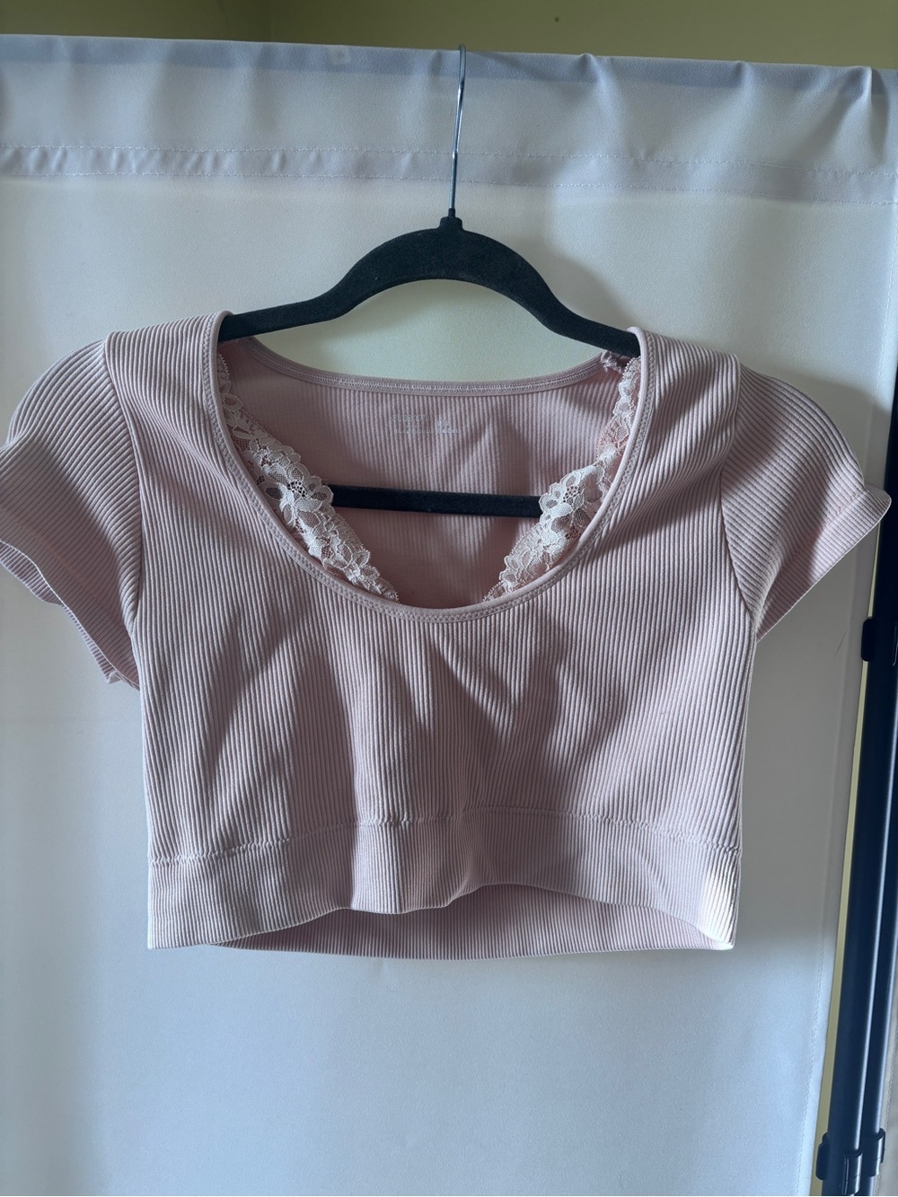 aerie Ribbed Lace-Trim Scoop Crop Top - Dusty Rose